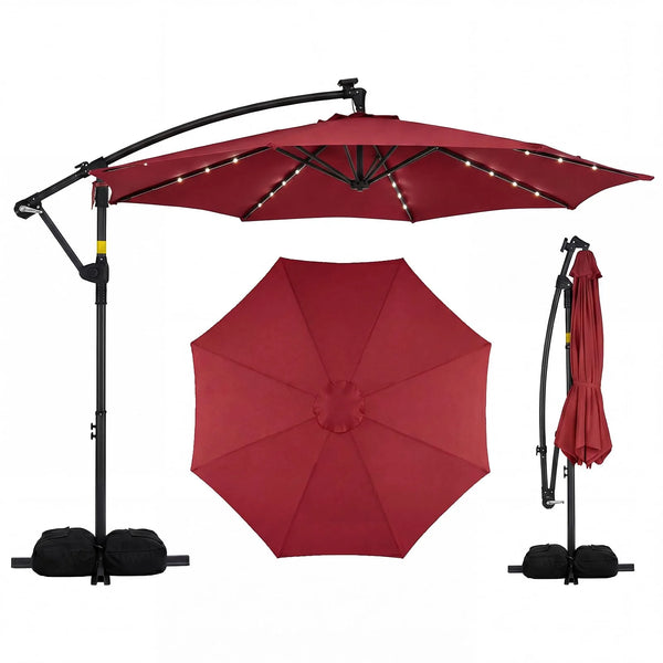 Tangkula 10ft Solar Patio Umbrella with Base Included